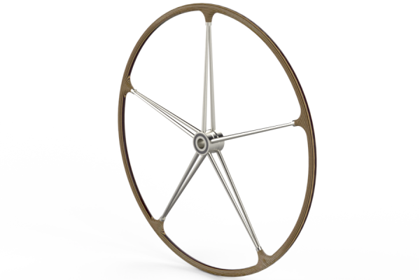 Custom made teak and carbon rimmed wheels